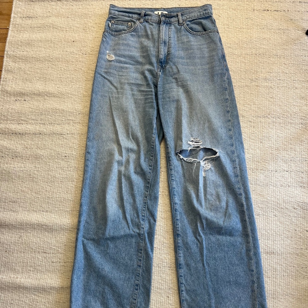 LF Lovers And Friends Sustainable Denim Wide Leg Light Wash Jeans